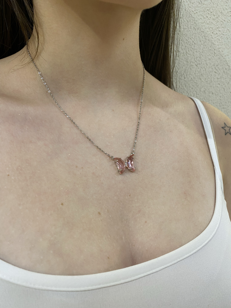 Gold/Silver Pembe Kelebek Kolye