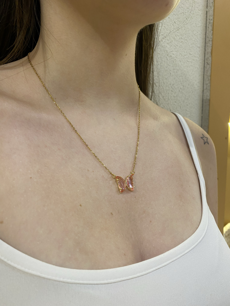 Gold/Silver Pembe Kelebek Kolye