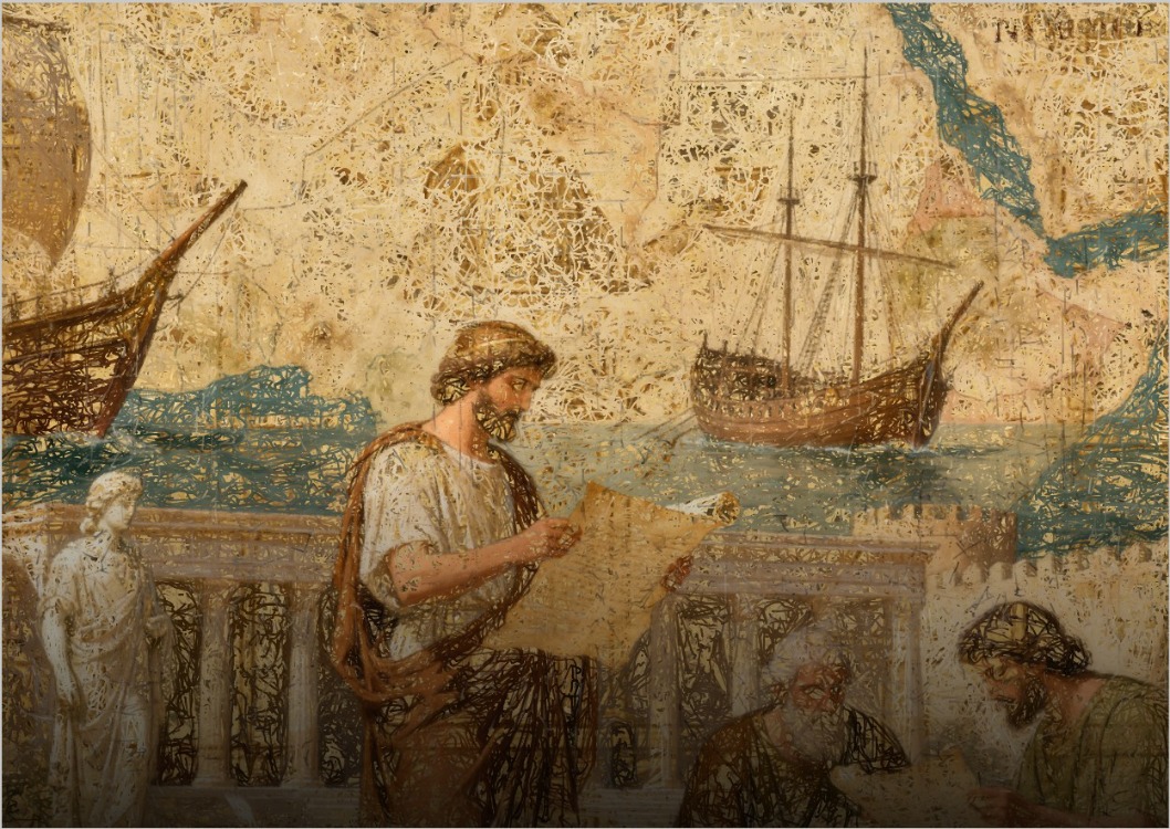 Antik İskenderiye Limanı ve Keşifler Haritası Dijital Sanat (A3)