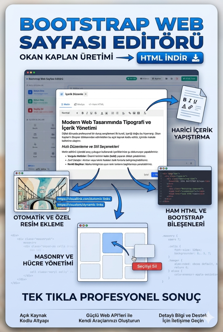 Dakikalar İçinde Profesyonel Web Sayfaları  Bootstrap Web Editörü (Kurulum Gerektirmez)
