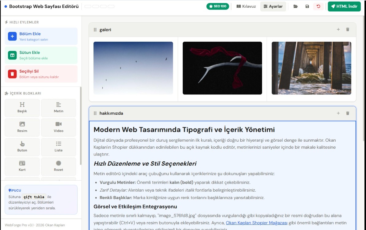 Dakikalar İçinde Profesyonel Web Sayfaları  Bootstrap Web Editörü (Kurulum Gerektirmez)