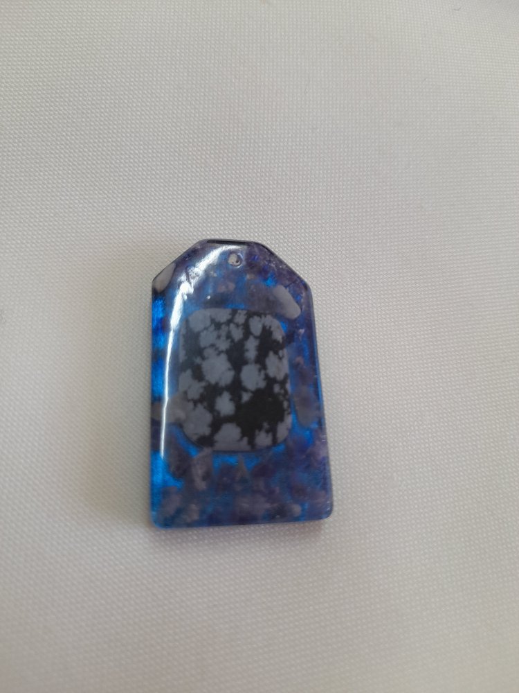 Dörtgen mavi,Snowflake Obsidian kolye