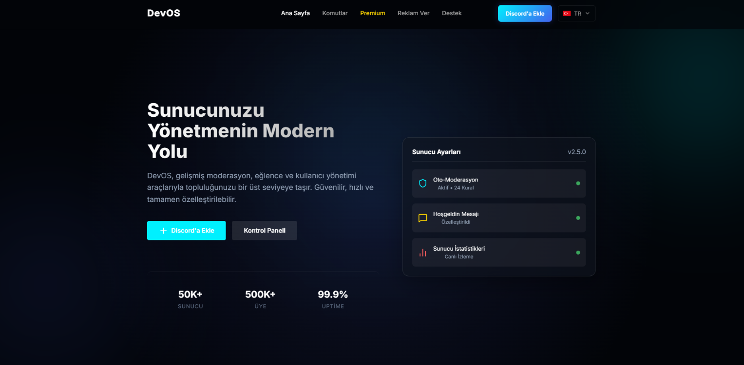 #2 Modern Discord Bot Tanıtım Sitesi ve Kontrol Paneli Teması – Full Responsive