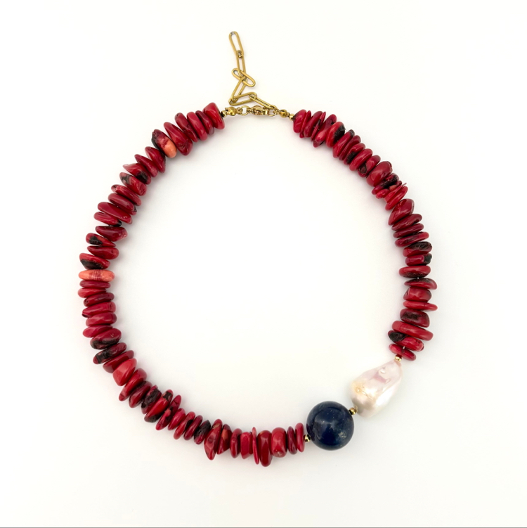 Lapis Lazuli, Mercan ve Barok İncili Kolye