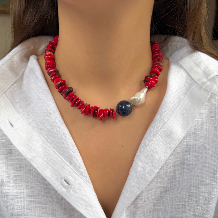 Lapis Lazuli, Mercan ve Barok İncili Kolye
