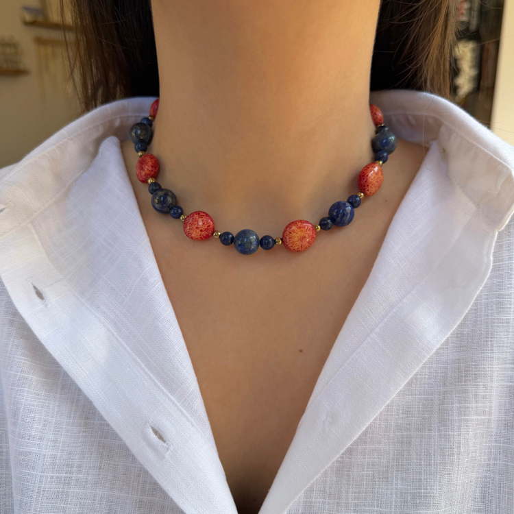 Lapis Lazuli ve Mercan Taşlı Kolye