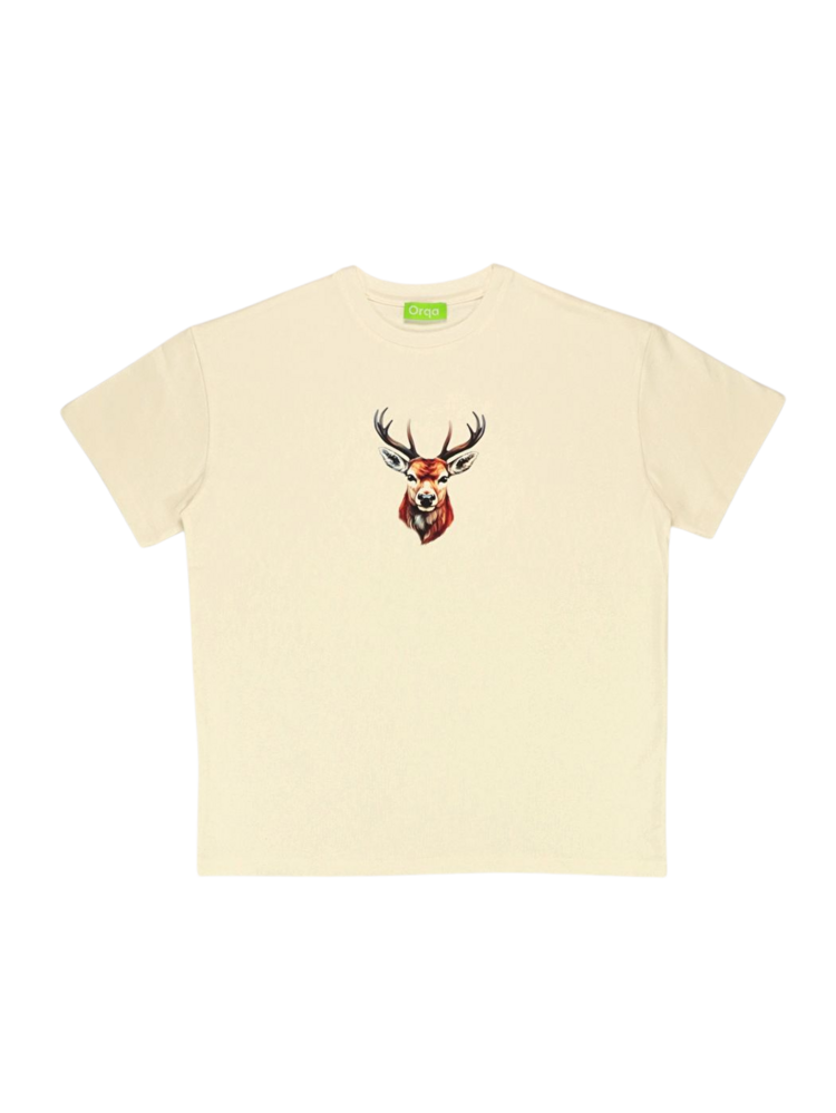 Unisex Geyik Baskılı %100 Pamuk Basic Tshirt