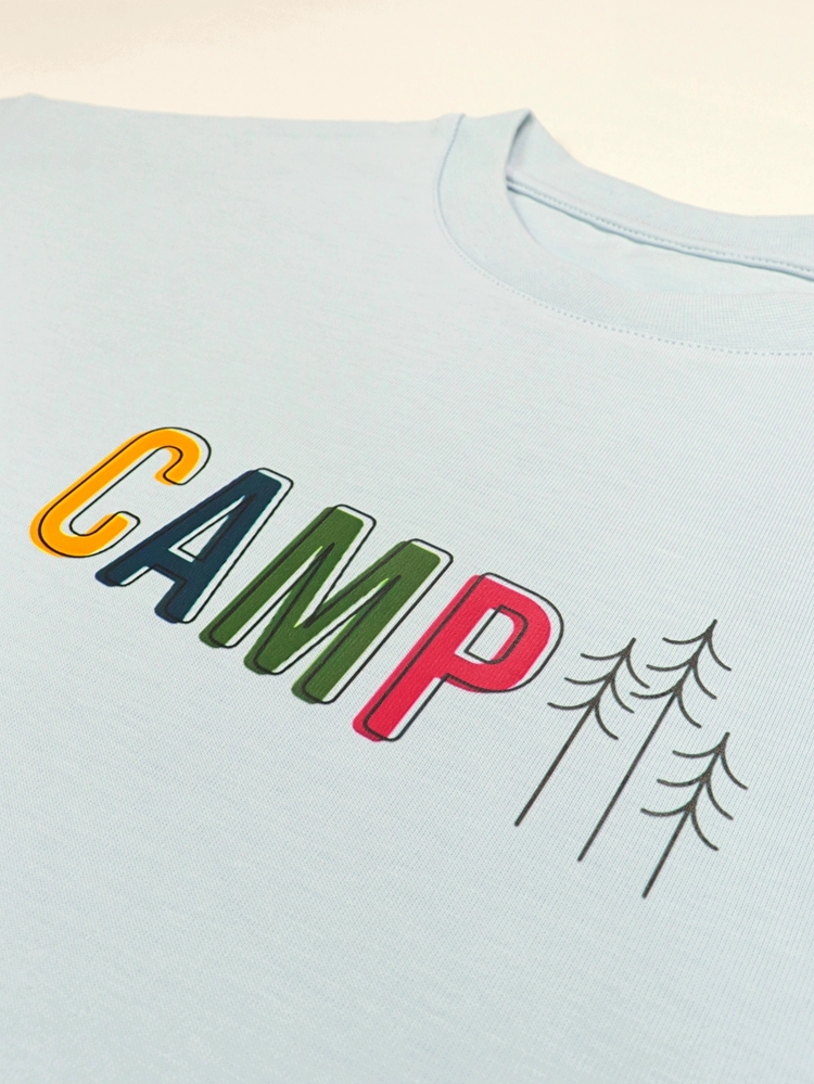 Unisex Kamp Temalı Baskılı %100 Pamuk Tshirt