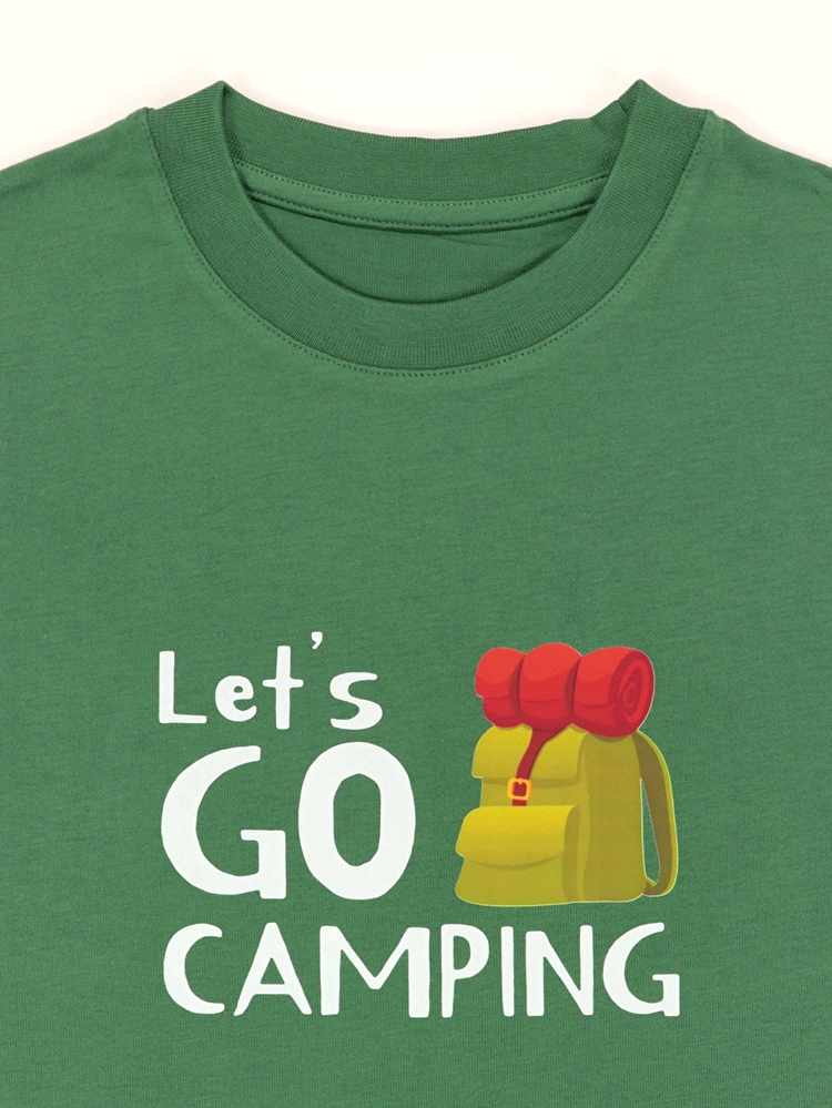 Unisex Let's Go Camping Baskılı %100 Pamuk Tshirt