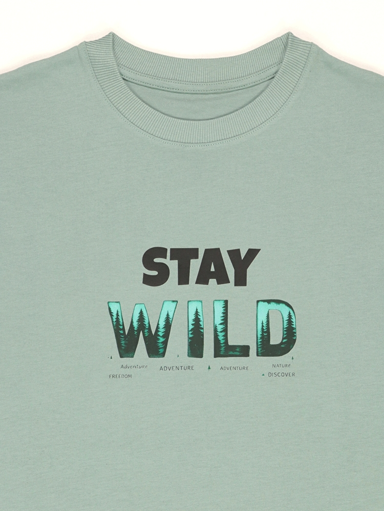 Unisex Stay Wild Baskılı %100 Pamuk Tshirt