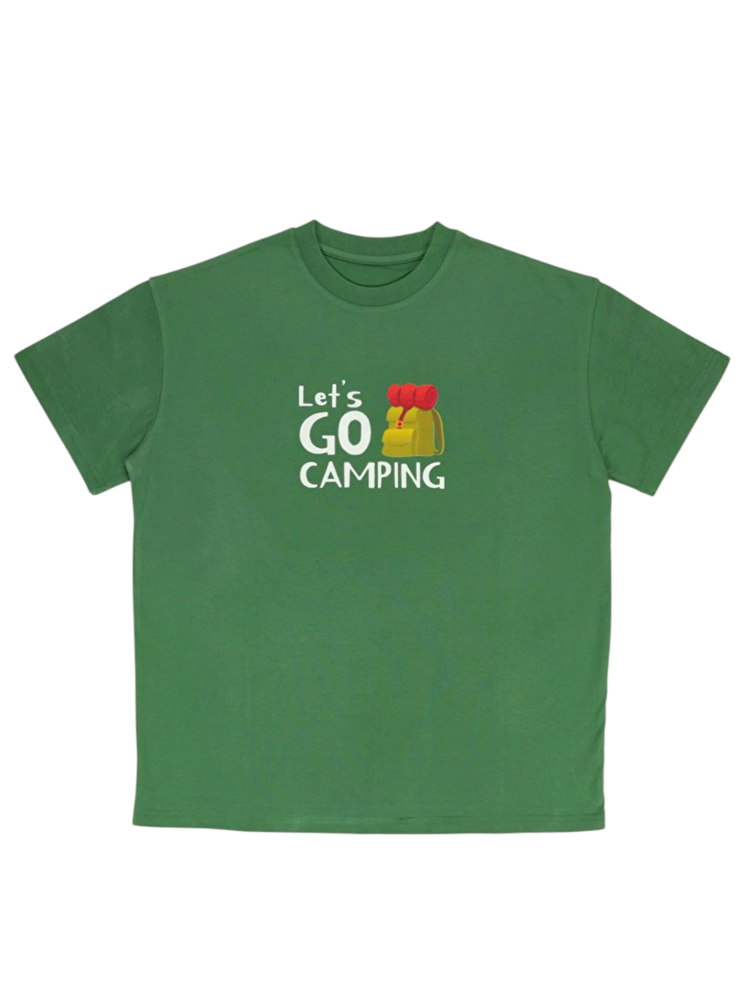 Unisex Let's Go Camping Baskılı %100 Pamuk Tshirt