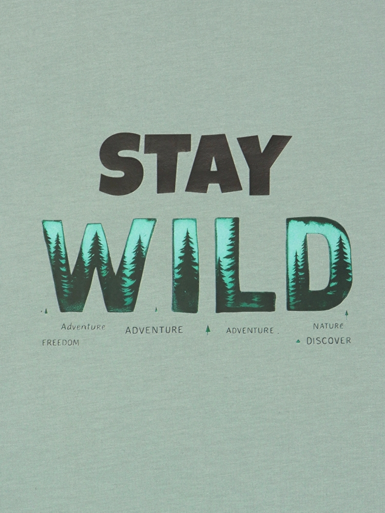 Unisex Stay Wild Baskılı %100 Pamuk Tshirt