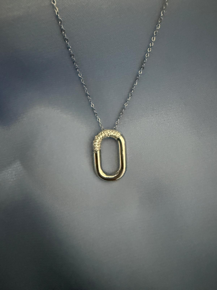 0 Kısmı Taşlı Çelik Silver Kolye