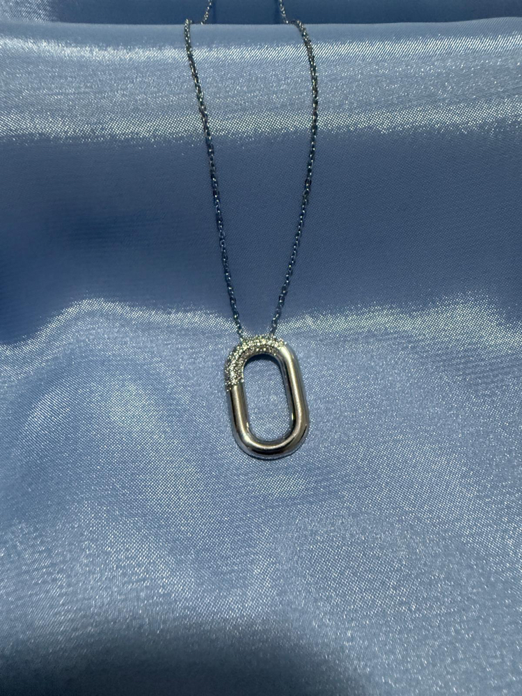 0 Kısmı Taşlı Çelik Silver Kolye