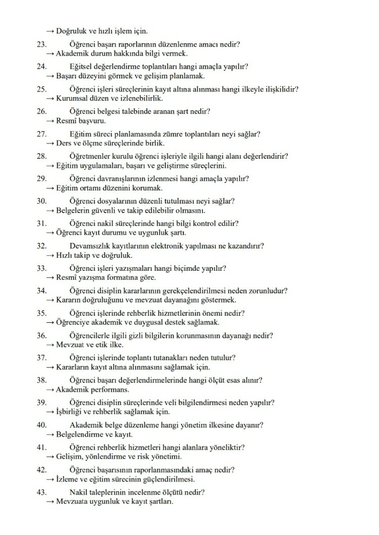 EKYS Soru - Cevap Hız notları