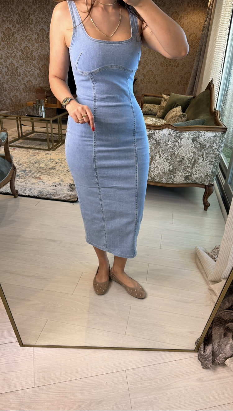 Veleour Denim elbise 
