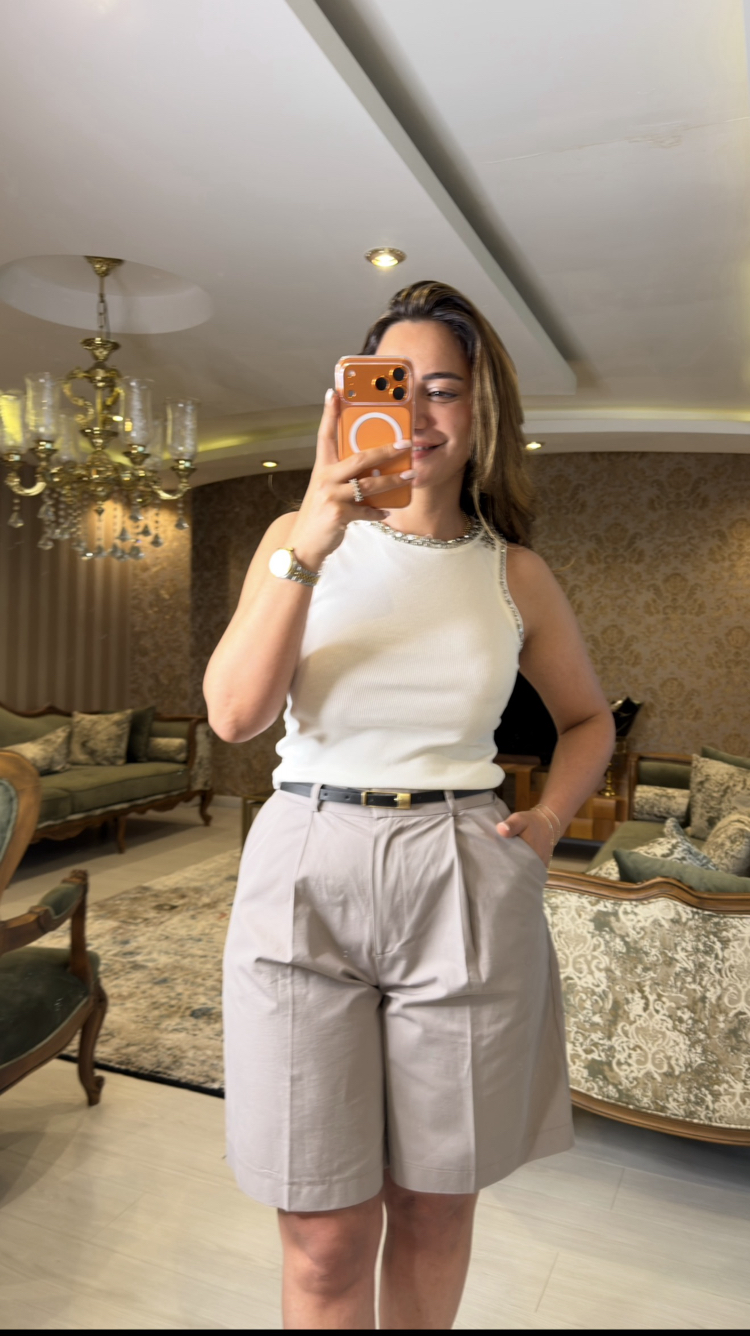 Luna Taşlı Triko Bluz – Ekru