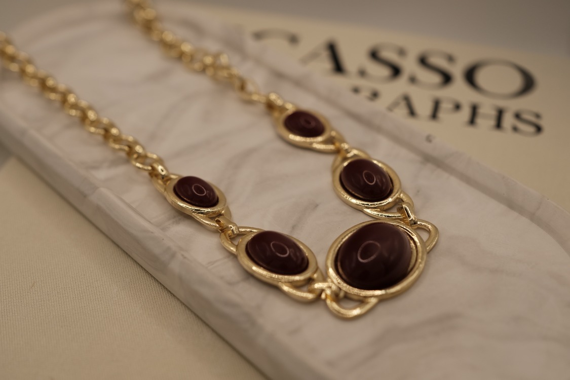 Bordo Taşlı Kolye