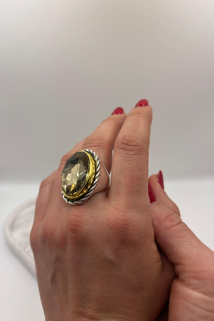 Oval Taşlı Vintage Yüzük