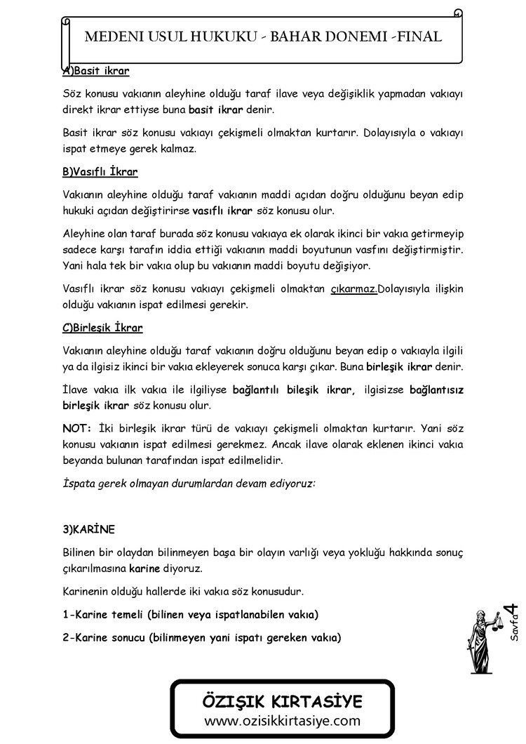 MEDENİ ( USUL ) HUKUKU / FİNAL / BAHAR DÖNEMİ (C)-CLASS