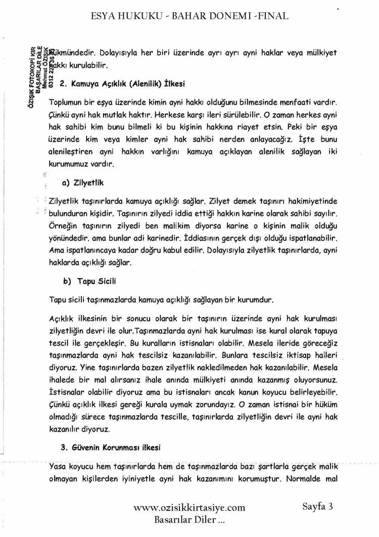 EŞYA HUKUKU / FİNAL / BAHAR DÖNEMİ (B).CLASS