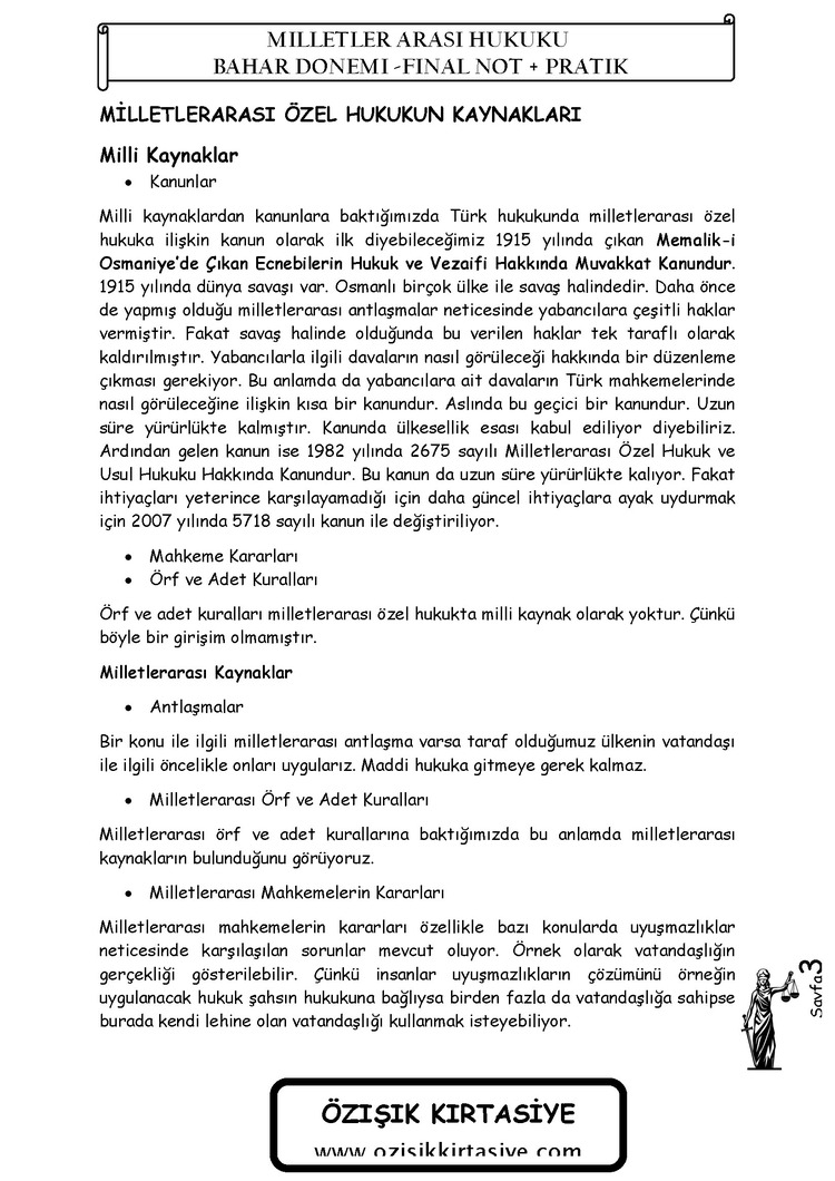 MİLLETLER (ÖZEL) HUKUKU - BAHAR DÖNEMİ  (FİNAL)