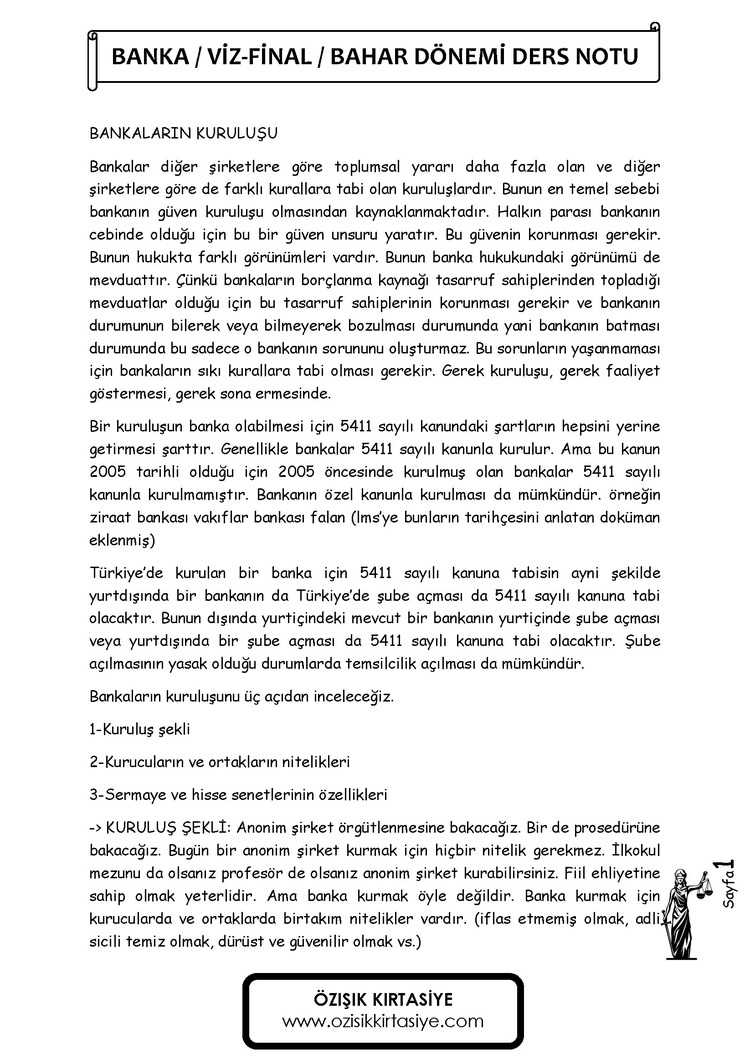 BANKA HUKUKU -GÜZ BAHAR DÖNEMİ (VİZE- FİNAL)
