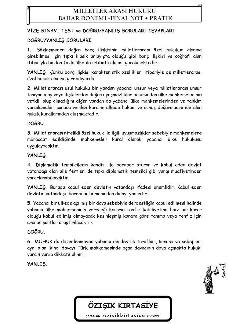 MİLLETLER (ÖZEL) HUKUKU - BAHAR DÖNEMİ  (FİNAL)