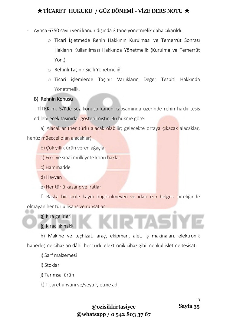 TİCARET HUKUKU -VİZE / GÜZ DÖNEMİ.(A).CLASS