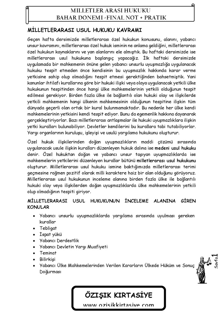 MİLLETLER (ÖZEL) HUKUKU - BAHAR DÖNEMİ  (FİNAL)