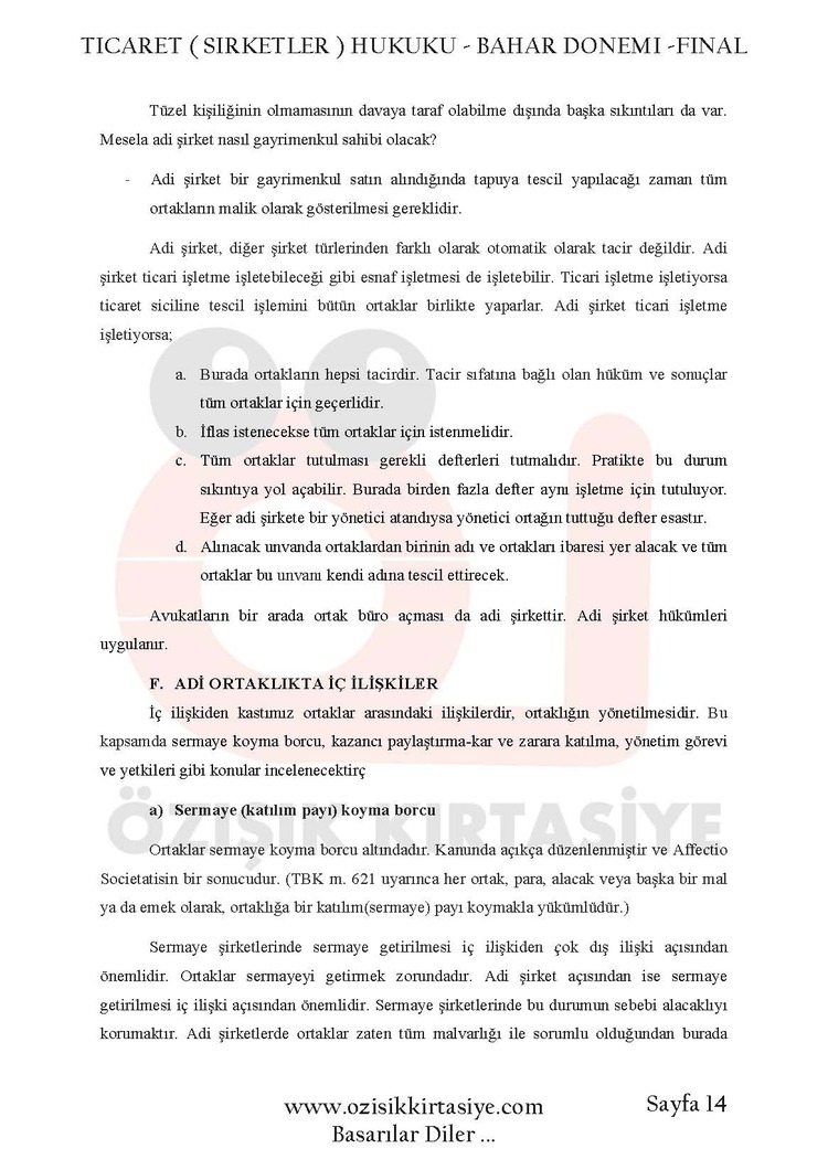 TİCARET (ŞİRKETLER) HUKUKU - BAHAR DÖNEMİ (FİNAL) .(B).CLASS