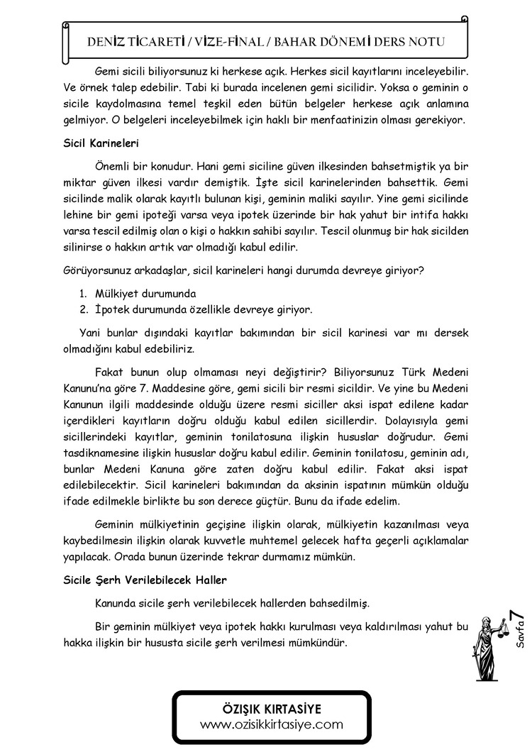 DENİZ TİCARETİ HUKUKU -TEK DÖNEMİ (VİZE- FİNAL)