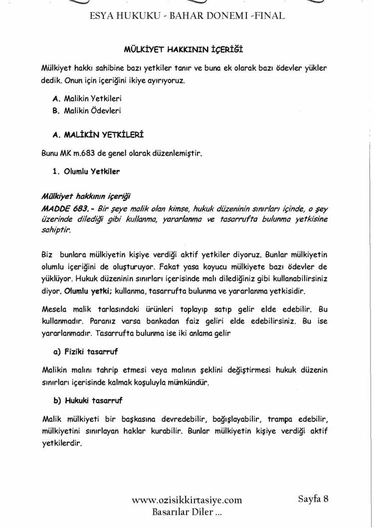 EŞYA HUKUKU / FİNAL / BAHAR DÖNEMİ (B).CLASS