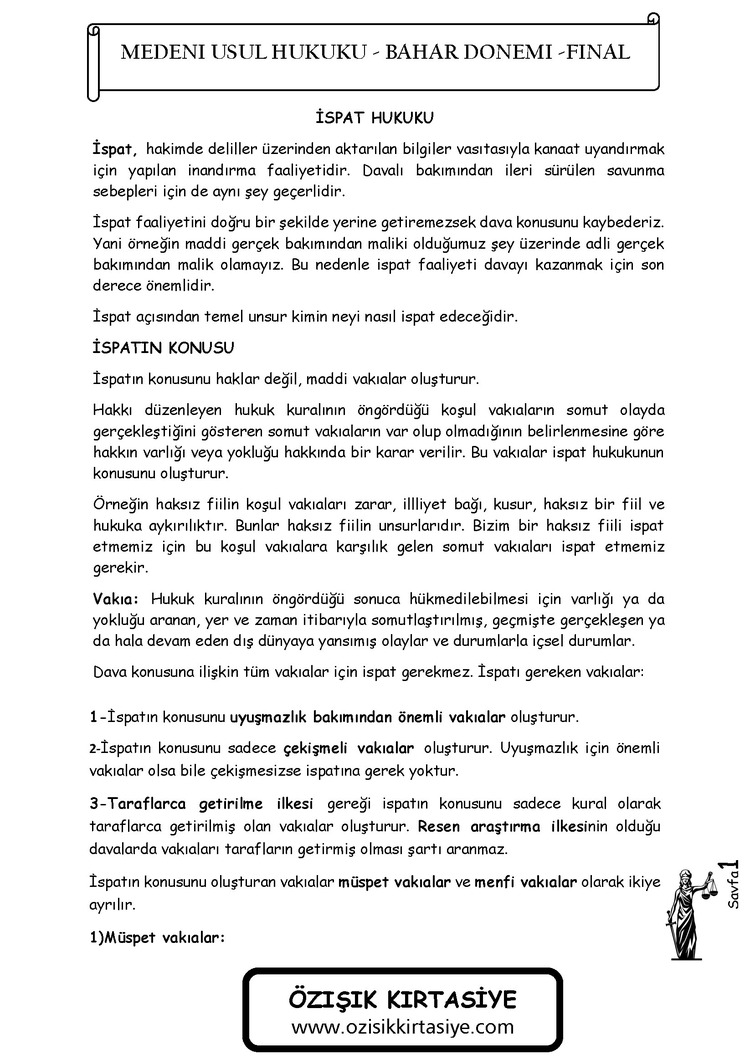 MEDENİ ( USUL ) HUKUKU / FİNAL / BAHAR DÖNEMİ (C)-CLASS