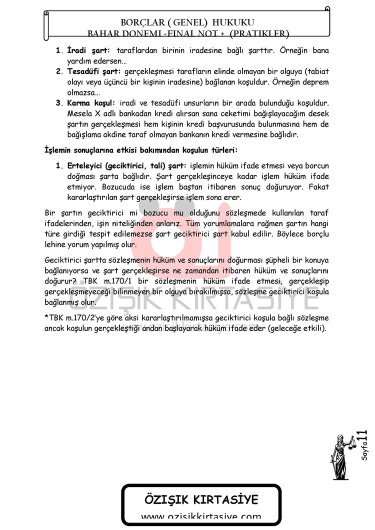 BORÇLAR (GENEL) HUKUKU / FİNAL / BAHAR DÖNEMİ.(B).CLASS