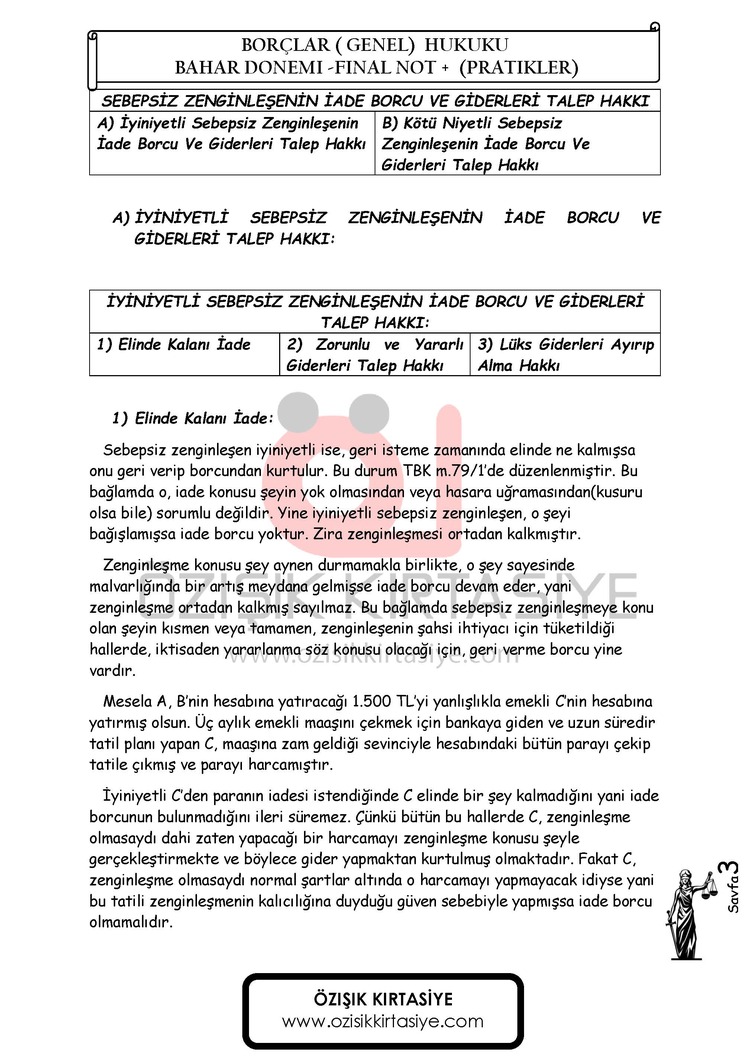 BORÇLAR (GENEL) HUKUKU / FİNAL / BAHAR DÖNEMİ.(B).CLASS