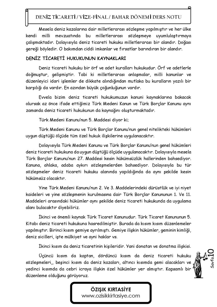 DENİZ TİCARETİ HUKUKU -TEK DÖNEMİ (VİZE- FİNAL)