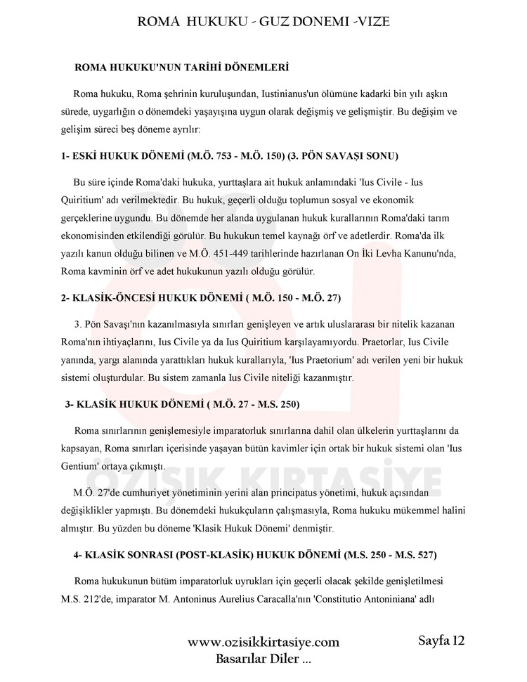 ROMA HUKUKU- GÜZ DÖNEMİ.VİZE.(A) CLASS