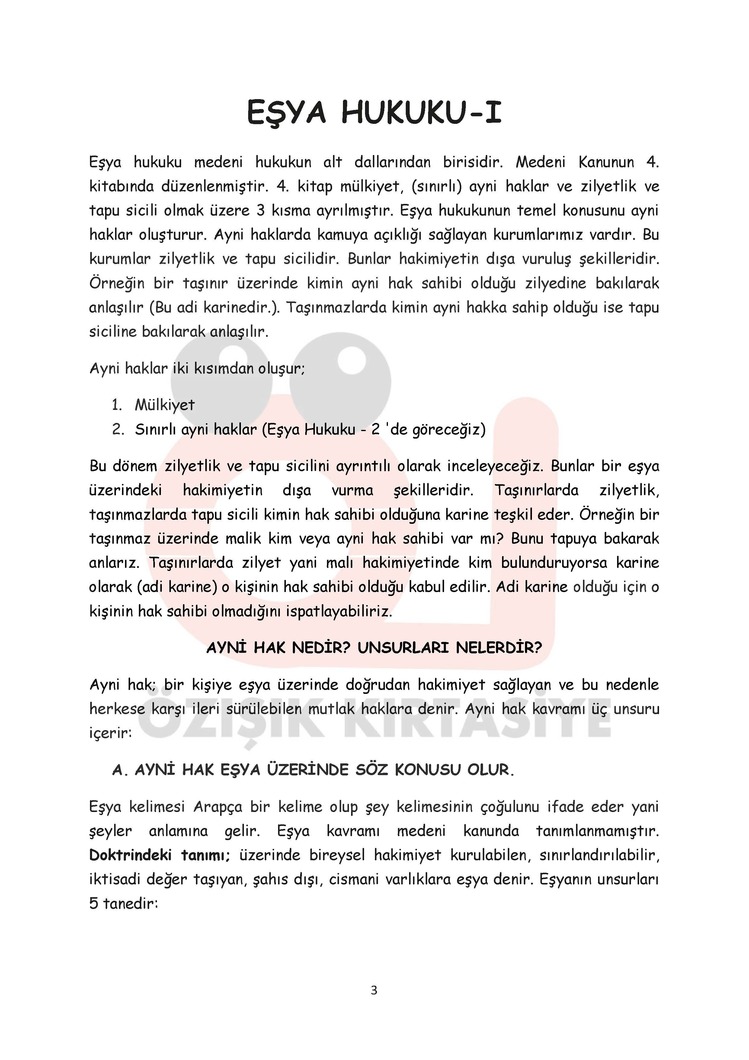 EŞYA HUKUKU / VİZE / GÜZ DÖNEMİ.(A).CLASS