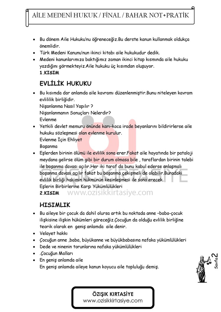 MEDENİ (AİLE) HUKUKU / FİNAL / BAHAR DÖNEMİ.(B).CLASS