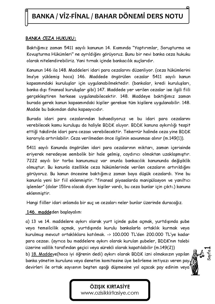 BANKA HUKUKU -GÜZ BAHAR DÖNEMİ (VİZE- FİNAL)