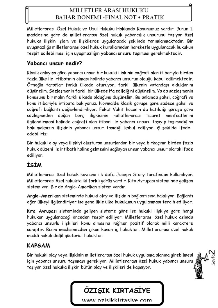 MİLLETLER (ÖZEL) HUKUKU - BAHAR DÖNEMİ  (FİNAL)