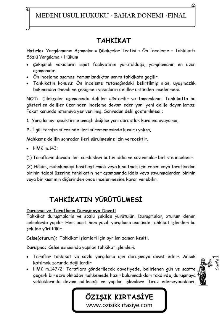 MEDENİ ( USUL ) HUKUKU / FİNAL / BAHAR DÖNEMİ (C)-CLASS