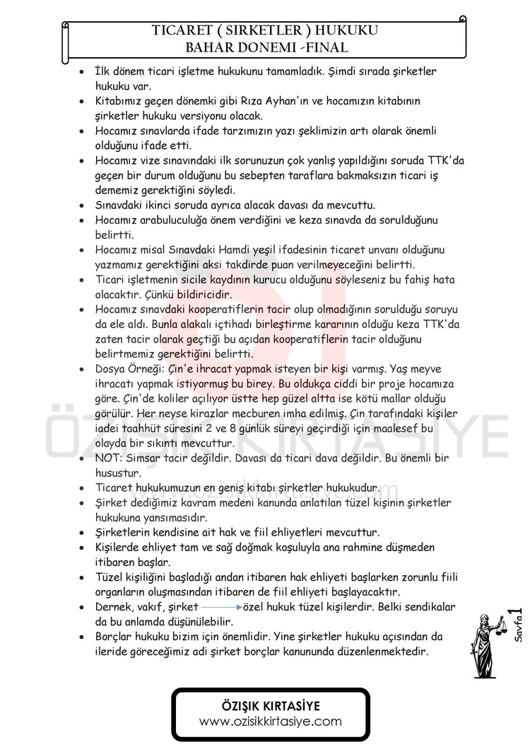 TİCARET(ŞİRKETLER)-HUKUKU / FİNAL / BAHAR DÖNEMİ.(C).CLASS