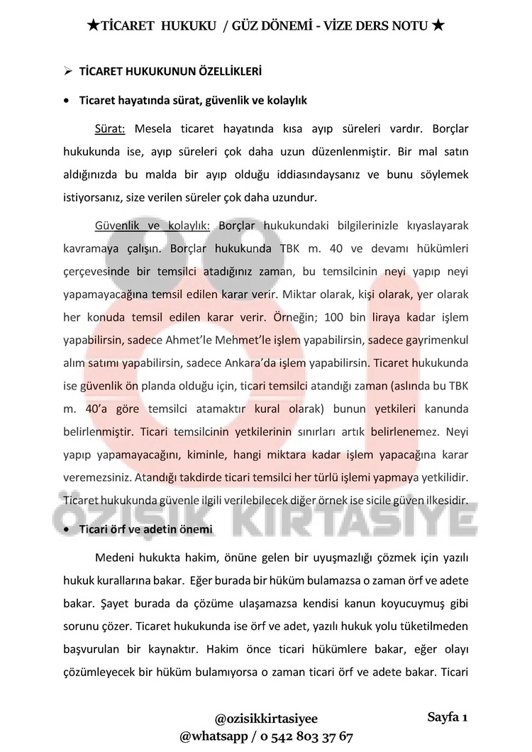 TİCARET HUKUKU -VİZE / GÜZ DÖNEMİ.(A).CLASS