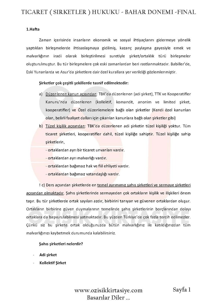 TİCARET (ŞİRKETLER) HUKUKU - BAHAR DÖNEMİ (FİNAL) .(B).CLASS