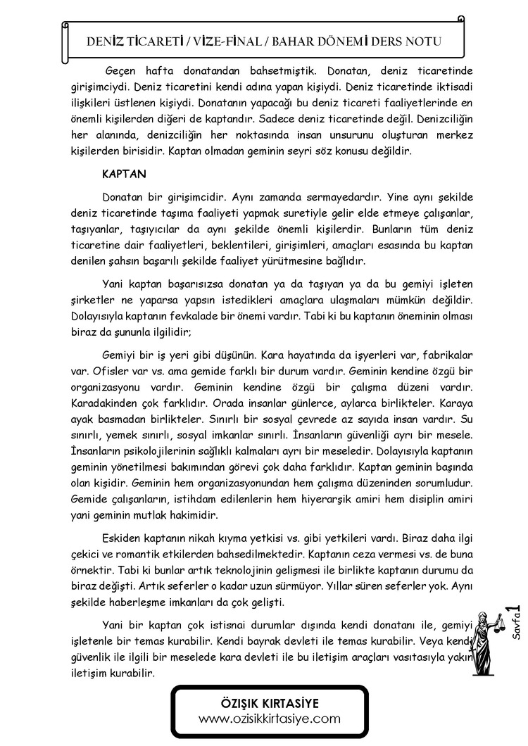 DENİZ TİCARETİ HUKUKU -TEK DÖNEMİ (VİZE- FİNAL)