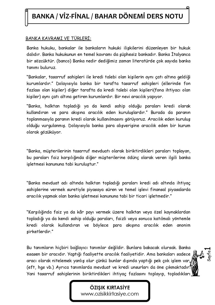 BANKA HUKUKU -GÜZ BAHAR DÖNEMİ (VİZE- FİNAL)