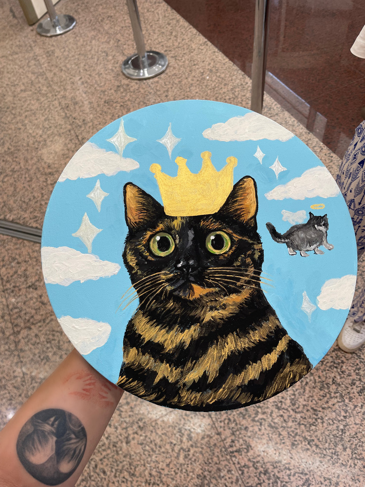 30x30cm Daire Tuval Üzerine Özel Tasarım El Boyaması