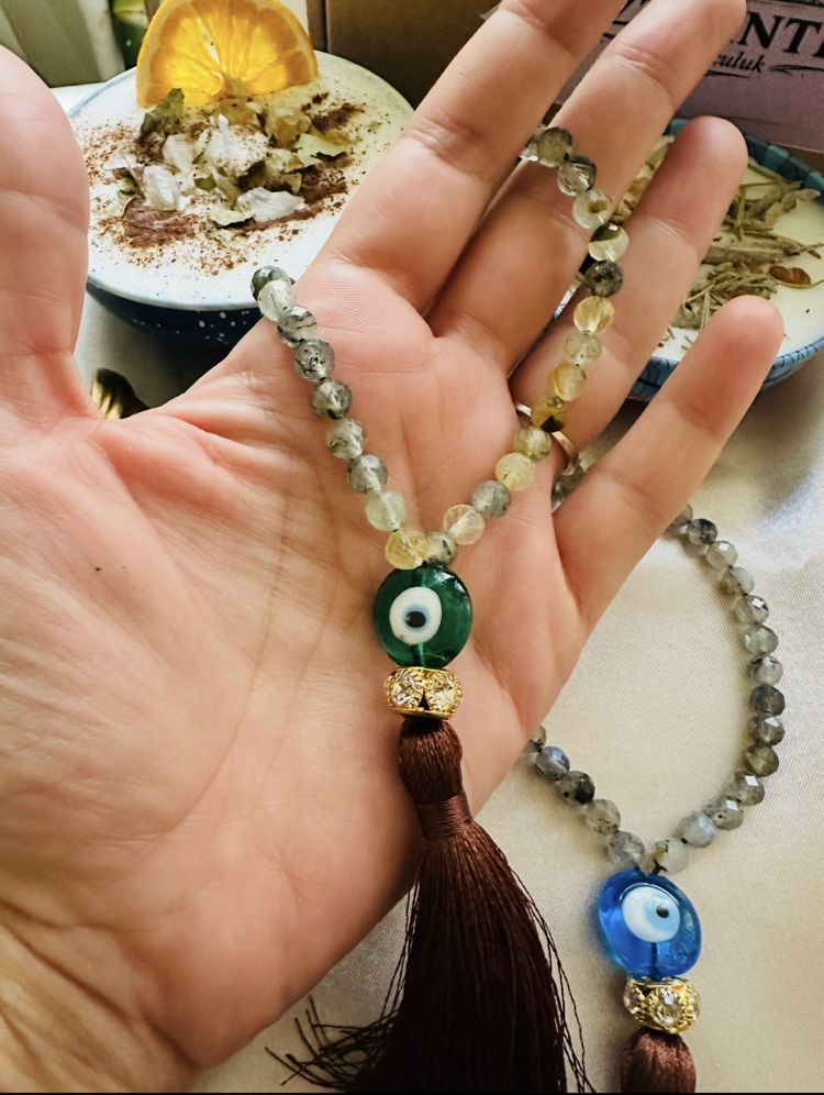 Prehnite Taşlı Niyet & Esma Çalışma Tespihi